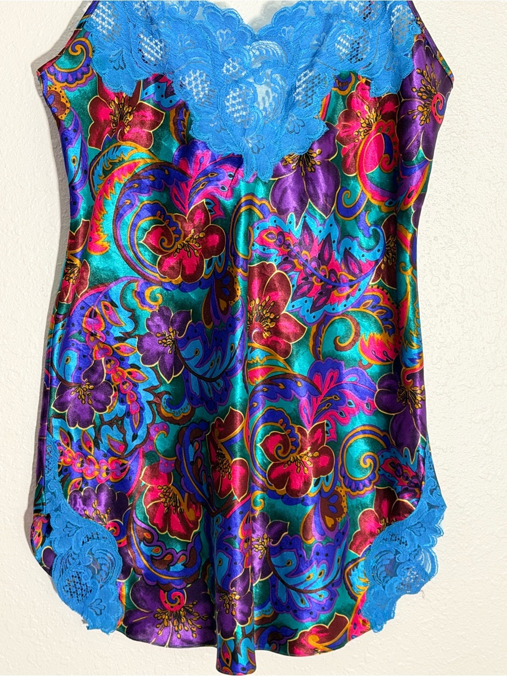 Victoria's Secret Turquoise Floral Satin Lace-Trim Cami